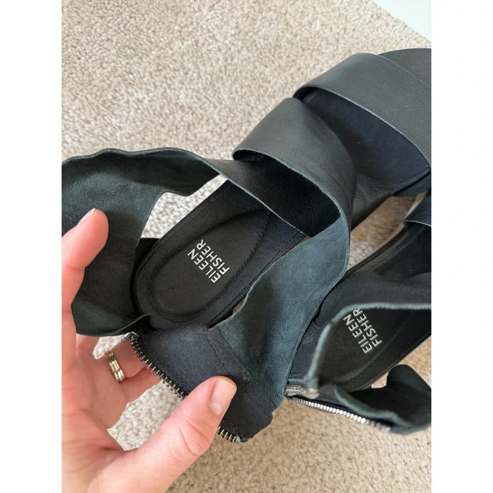 Eileen‎ Fisher Sneaker Sandals Sport Tumbled Leather Black 9